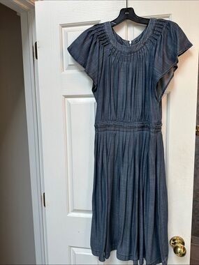 Current Air Chambray Blue Pleated Midi Dress